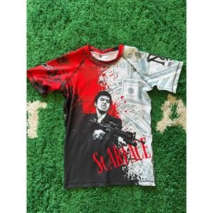 Scarface Tony Montana Graphic Rash Guard Mens Medium Red Black Money Blood Print